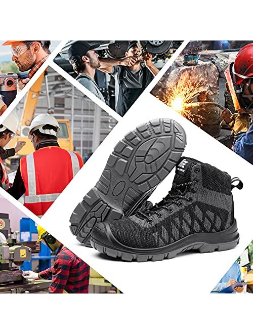 Furuian Steel Toe Shoes for Men Women Safety Sneakers Indestructible Lightweight Puncture Proof Slip Resistant Breathable Working Shoes
