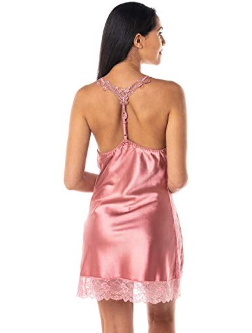Satini Lingerie Satin Lace Chemise Nightgown Full Slip Sleepwear Nightwear