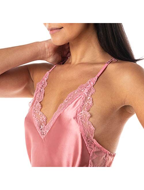 Satini Lingerie Satin Lace Chemise Nightgown Full Slip Sleepwear Nightwear