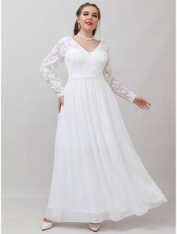 Plus Contrast Lace Chiffon Maxi Wedding Dress