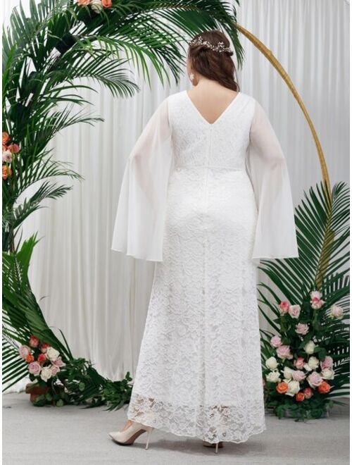 Shein Plus Cloak Sleeve Lace Wedding Dress