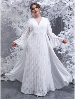 Plus Flounce Sleeve Overlay Lace Wedding Dress