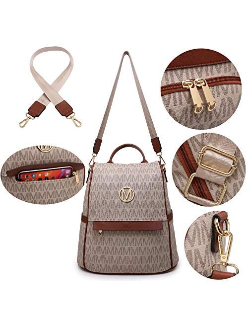 Mkp Collection MKP Women Backpack Purse Fashion PU Leather Anti-theft Rucksack Lightweight Ladies Casual Travel School Shoulder Bag 2Pcs