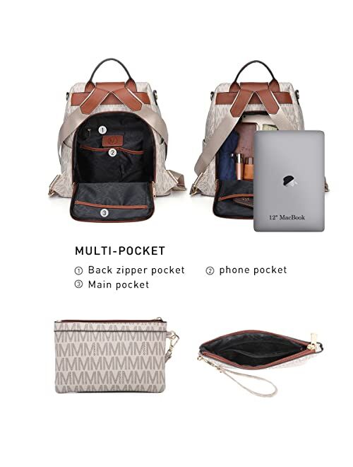 Mkp Collection MKP Women Backpack Purse Fashion PU Leather Anti-theft Rucksack Lightweight Ladies Casual Travel School Shoulder Bag 2Pcs