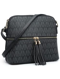 MKP Lightweight Medium Crossbody Bags Purses for Women Signature Shoulder Messenger Bag w/Front Tassel Zipper Pocket