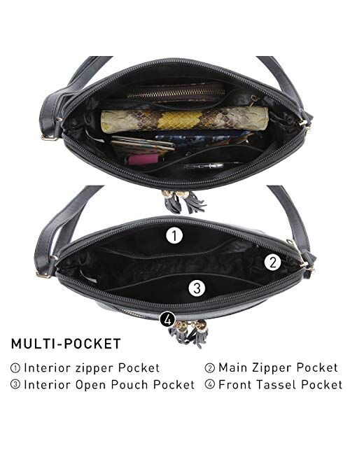 Mkp Collection MKP Lightweight Medium Crossbody Bags Purses for Women Signature Shoulder Messenger Bag w/Front Tassel Zipper Pocket