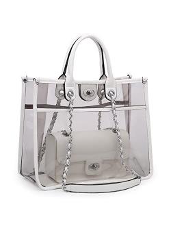 Large Clear Tote Bag Top handle Bag for Women Handbag Messenger Crossbody Purse With Turn Lock Closure (2 Sets)