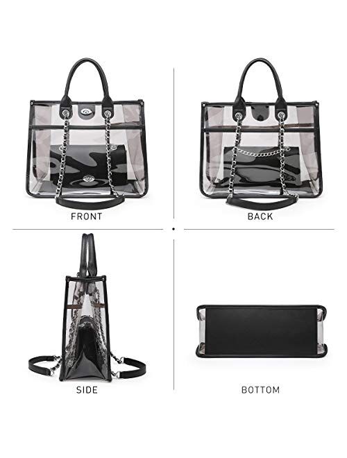 Mkp Collection Large Clear Tote Bag Top handle Bag for Women Handbag Messenger Crossbody Purse With Turn Lock Closure (2 Sets)