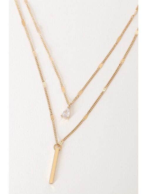 Lulus Simple Admiration Gold Rhinestone Layered Necklace