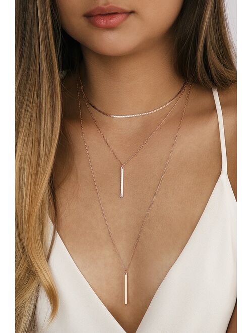 Lulus Sleek Peek Rose Gold Layered Choker Necklace
