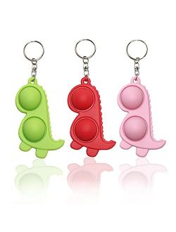 Ushopfun 3Pcs Colourful Mini Pop Fidget Keychain, Dinosaur Keychains Accessories for Car Cute Hand Sensory Key chains Bulk, Stress Relief Squeeze Keychain Ring for Women 