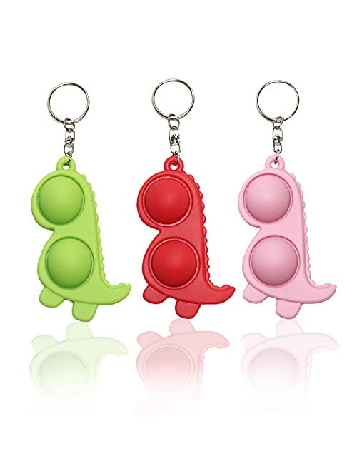Ushopfun 3Pcs Colourful Mini Pop Fidget Keychain, Dinosaur Keychains Accessories for Car Cute Hand Sensory Key chains Bulk, Stress Relief Squeeze Keychain Ring for Women 