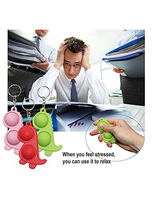 Ushopfun 3Pcs Colourful Mini Pop Fidget Keychain, Dinosaur Keychains Accessories for Car Cute Hand Sensory Key chains Bulk, Stress Relief Squeeze Keychain Ring for Women 