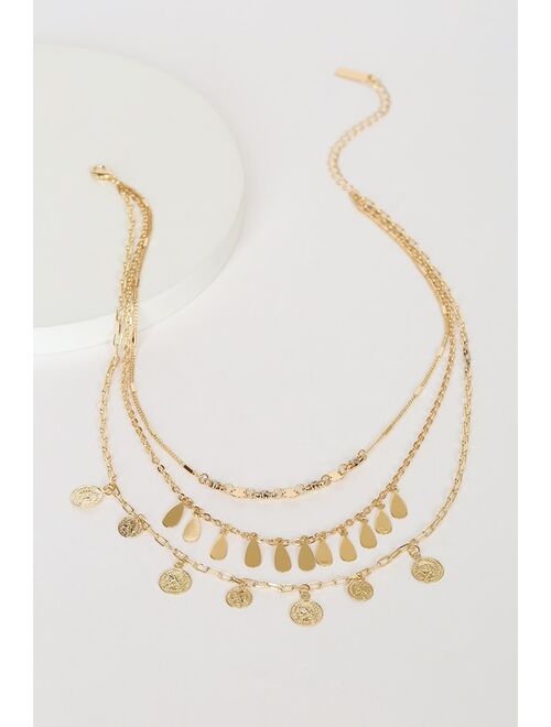 Lulus Lucky One Gold Layered Necklace