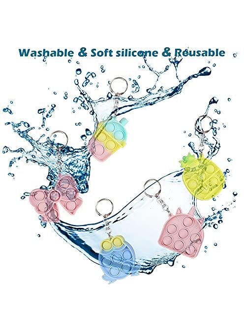 ZJDL Push Pop Fidget Toy, 5Pack Mini Fidget Keychain Pop Fidget Toys Fidget Popper Anti-Anxiety Stress Reliever Sensory Toys for Toddlers Kids Adults