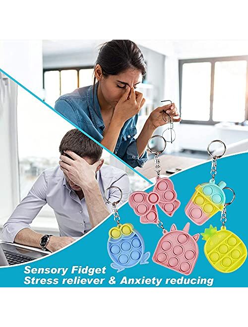 ZJDL Push Pop Fidget Toy, 5Pack Mini Fidget Keychain Pop Fidget Toys Fidget Popper Anti-Anxiety Stress Reliever Sensory Toys for Toddlers Kids Adults