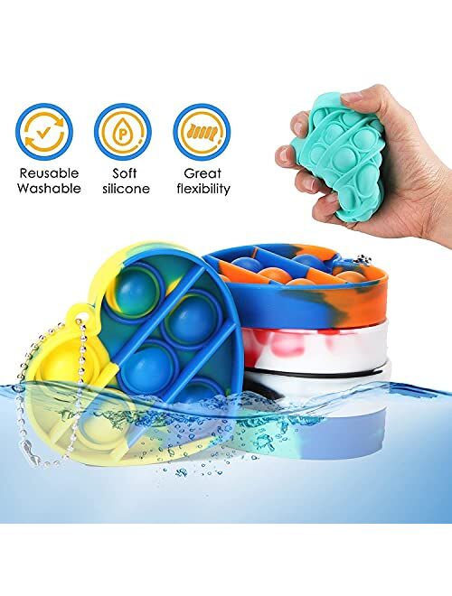 Leencum 5Pcs Mini Simple Fidget Toy Stress Relief Hand Toys Keychain Toy Bubble Wrap Pop Anxiety Stress Reliever Office Desk Toy