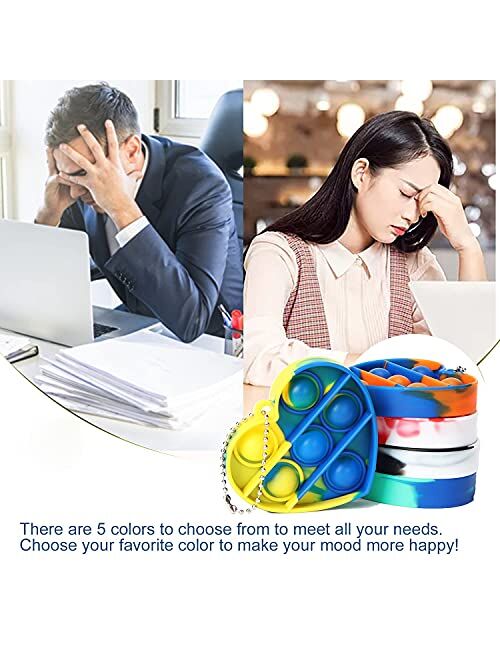 Leencum 5Pcs Mini Simple Fidget Toy Stress Relief Hand Toys Keychain Toy Bubble Wrap Pop Anxiety Stress Reliever Office Desk Toy