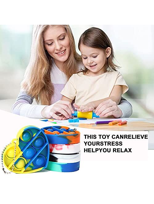 Leencum 5Pcs Mini Simple Fidget Toy Stress Relief Hand Toys Keychain Toy Bubble Wrap Pop Anxiety Stress Reliever Office Desk Toy