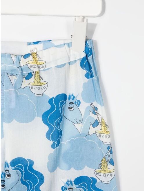 Mini Rodini unicorn and ramen-print trousers