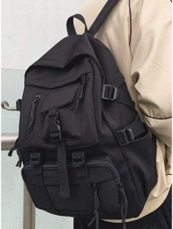 Men Release Buckle Decor Multi-Compartment Backpack
