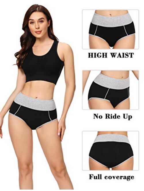 Molasus Womens Cotton Underwear Briefs High Waisted Ladies Panties (Regular & Plus Size)