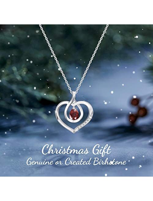 Agvana Fine Jewelry Valentines Day Gifts for Her Birthstone Necklace for Women Sterling Silver Genuine or Created Gemstone Forever Love Necklace Anniversary Birthday Gift