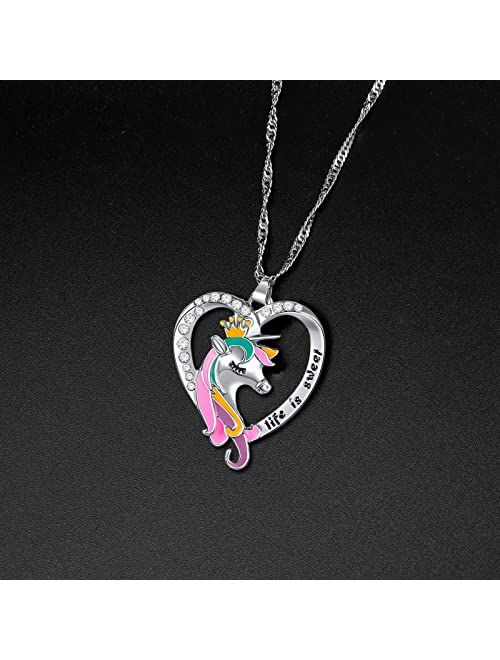 TAMHOO 3/4/5/6 Pcs Cute Necklaces for Girls Kids Birthday Gift Pack-Cat Pendant Necklace for Teen Girls-Fairy Necklace for Little Girls-Mermaid Necklace for Girls Gifts