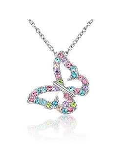 Shonyin Butterfly Necklace for Teen Girls Chain 18"+2", Christmas Birthday Gifts for Young Girl Daughter Cute Pretty Multicolor Crystal Jewelry