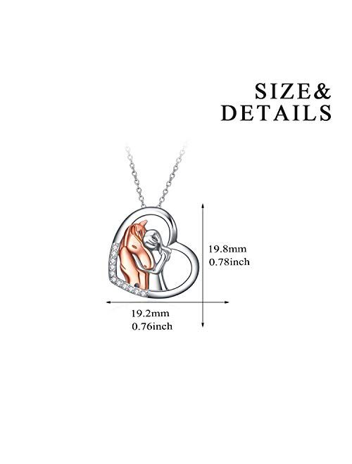 YFN Horse Pendant Necklace Jewelry 925 Sterling Silver Girls Embrace Horse Gift For Women Girls