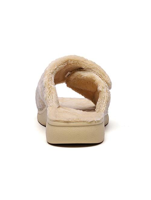 SOLLBEAM Fuzzy House Slippers With Arch Support Orthotic Heel Cup Sandals For Women