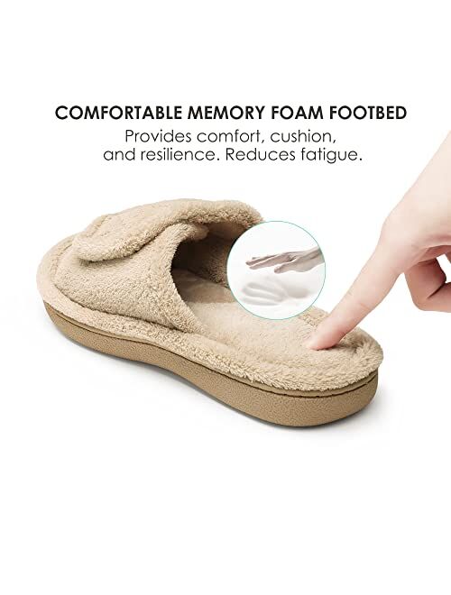 DREAM PAIRS Women's House Memory Foam Fuzzy Orthotic Slippers with Arch Support for Open Toe Cozy Fur Slide Sandals