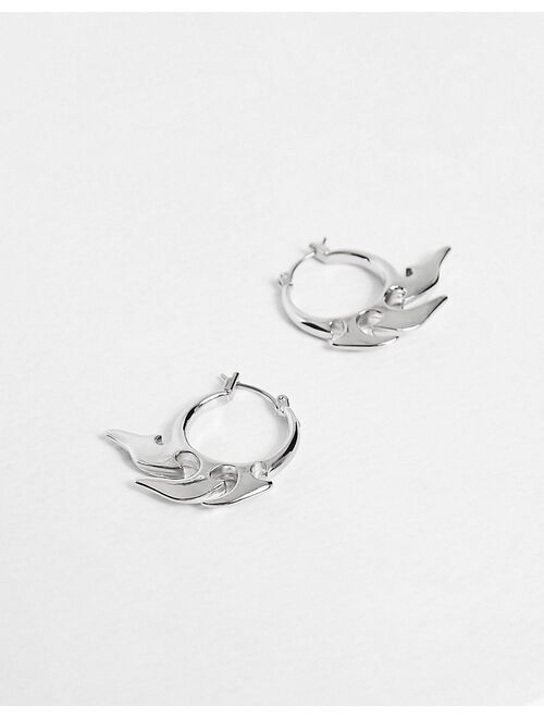 ASOS DESIGN hoop earrings in 90s flame design in silver tone