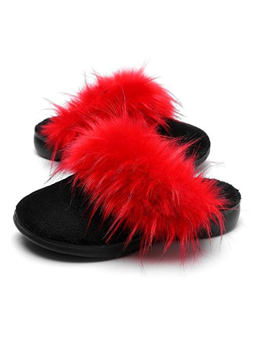 SOLLBEAM Fuzzy House Shoes with Arch Support Orthotic Heel Cup Sandals Slippers for Women