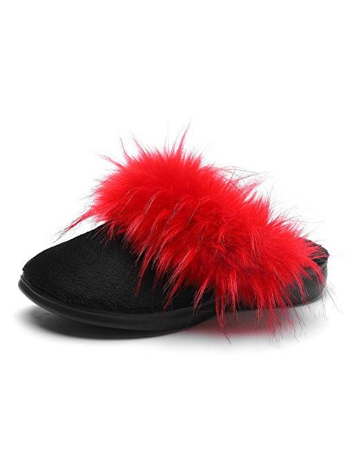 SOLLBEAM Fuzzy House Shoes with Arch Support Orthotic Heel Cup Sandals Slippers for Women