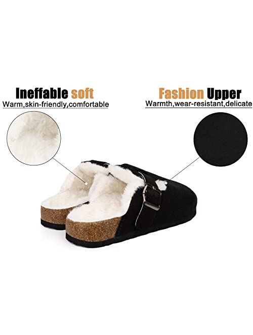 MAIITRIP Women's Orthotics Cork Clogs Slippers with Arch Support for Plantar Fasciitis,Fur Lined Orthopedic Indoor/Oudoor House Shoes with Adjustable Buckle for Flat Feet