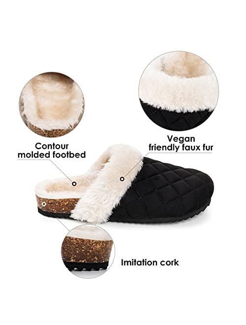 Fitory Womens Slippers with Arch Support,House Fuzzy Furry Cork Mules Clogs for Ladies Size 6-11