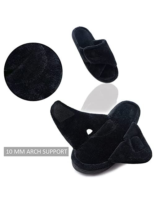Git-Up Women's Memory Foam Slippers with Arch Support Adjustable Hook and Loop Diabetic Wide Open Toe House Slippers Indoor Outdoor