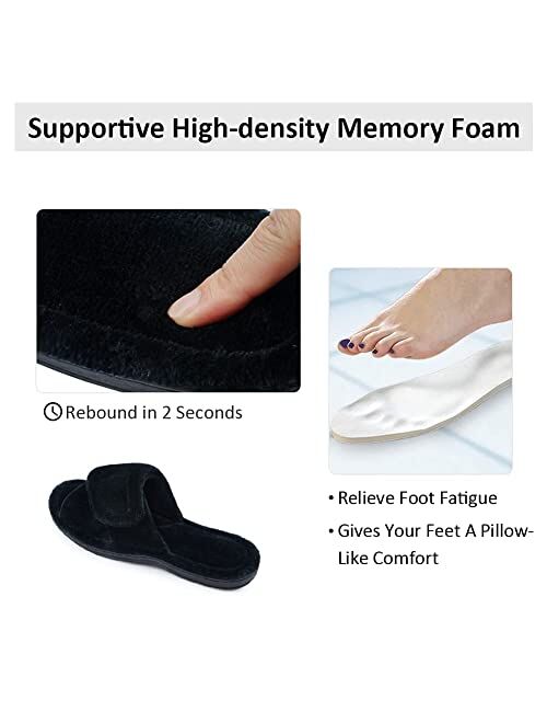 Git-Up Women's Memory Foam Slippers with Arch Support Adjustable Hook and Loop Diabetic Wide Open Toe House Slippers Indoor Outdoor