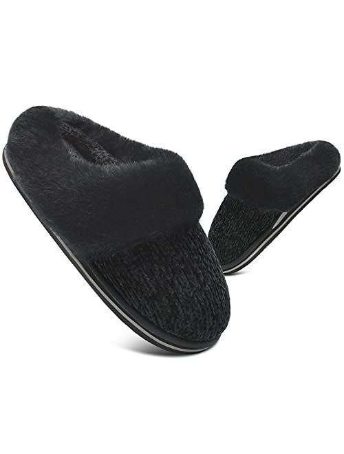 jiajiale Womens Fluffy Double Memory Foam Slippers Ladies Cozy Fuzzy Faux Fur Slip on Warm House Shoes with Arch Support Indoor Outdoor Non Slip Hard Sole