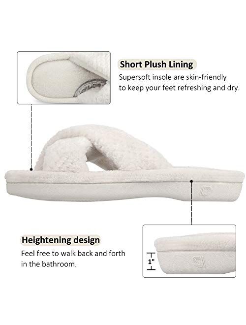 DL Women's Open Toe Cross Band Slippers, Memory Foam Slip on Home Slippers for Women with Indoor Outdoor Arch Support Rubber Sole