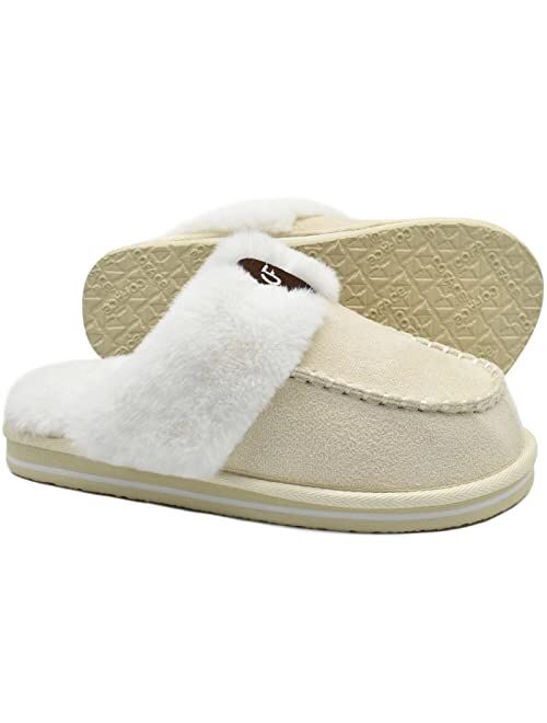 COFACE Womens Fluffy Slippers with Cozy Memory Foam Ladies Fuzzy House Slippers Warm Plush Fur Lined Slip on Arch Support Slippers Indoor Outdoor