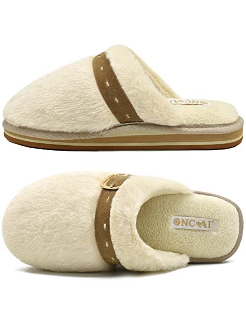 ONCAI Women Fuzzy Slippers Women's Cozy Momory Foam Slipper Fluffy Bedroom House Slippers For Women