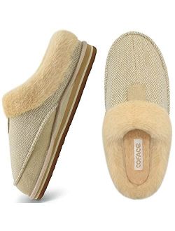 COFACE Womens Fuzzy Memory Foam Elegant Moccasin Slippers Fluffy Cozy Faux Fur Warm Winter Ladies Bedroom Slippers with Comfy Arch Support House Shoes Non-Slip Hard Sole 