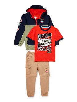 Boys' Short Sleeve T-Shirt, Cargo Pants & Jacket, 3-Piece Set, Sizes 4-10