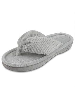 DL Women's Flip Flop Memory Foam Slippers with Cozy Terry Lining Soft Thong Slippers Slip on House Shoes with Indoor Outdoor Arch Support Rubber Sole