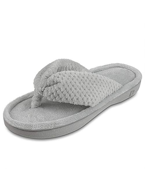 DL Women's Flip Flop Memory Foam Slippers with Cozy Terry Lining Soft Thong Slippers Slip on House Shoes with Indoor Outdoor Arch Support Rubber Sole