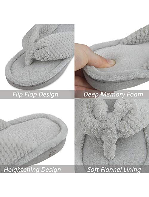 DL Women's Flip Flop Memory Foam Slippers with Cozy Terry Lining Soft Thong Slippers Slip on House Shoes with Indoor Outdoor Arch Support Rubber Sole