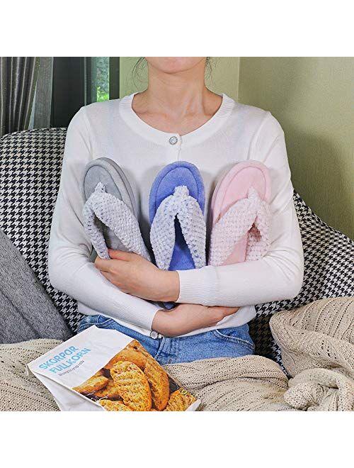 DL Women's Flip Flop Memory Foam Slippers with Cozy Terry Lining Soft Thong Slippers Slip on House Shoes with Indoor Outdoor Arch Support Rubber Sole