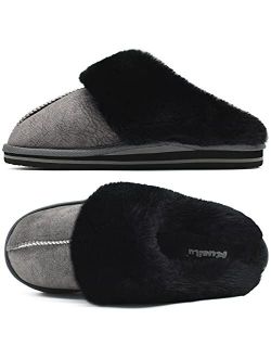 KuaiLu Womens Fluffy Dual Memory Foam Slippers Ladies Cozy Arch Support Warm Scuff Slippers Slip on Comfy Winter House Shoes with Non-Slip Indoor Outdoor Hard Sole